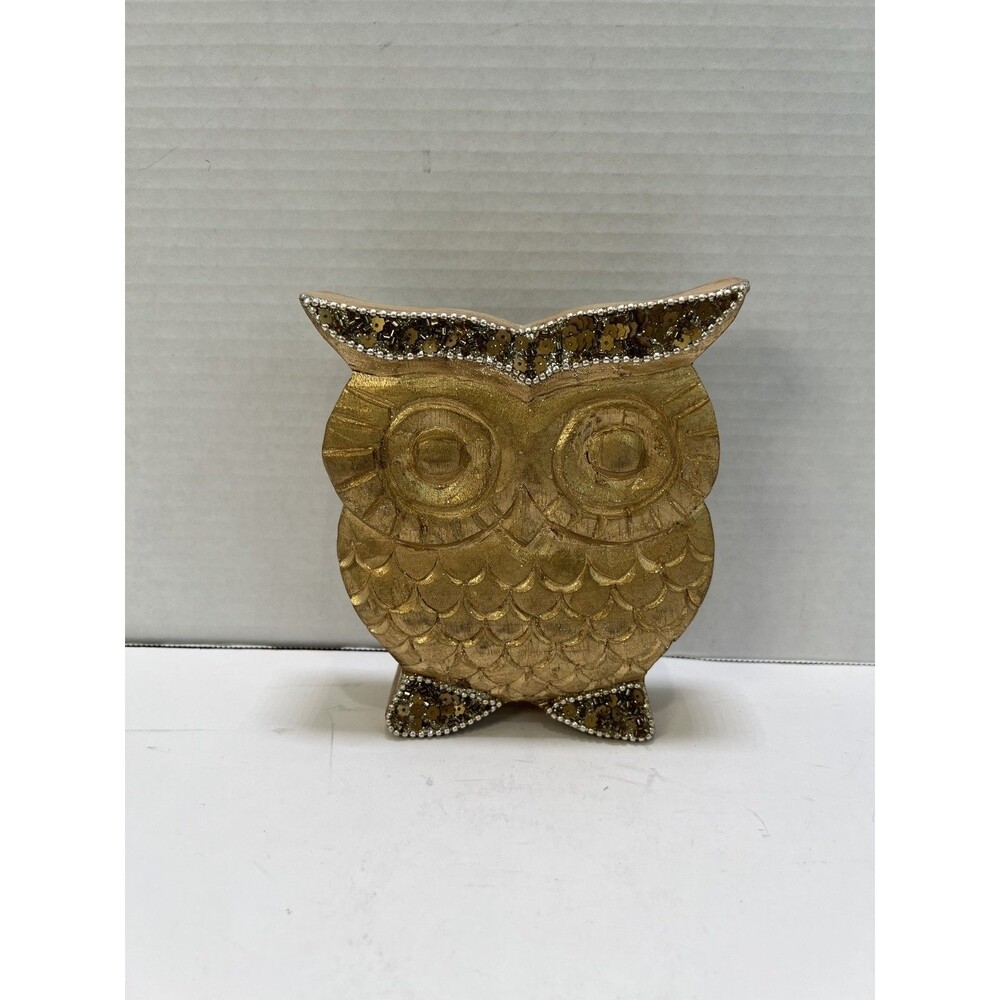 Standing Wooden OWL Solid Wood decorative Sparkly Beautiful Made in India